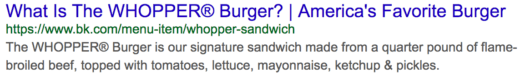 What is the whopper burger meta tags