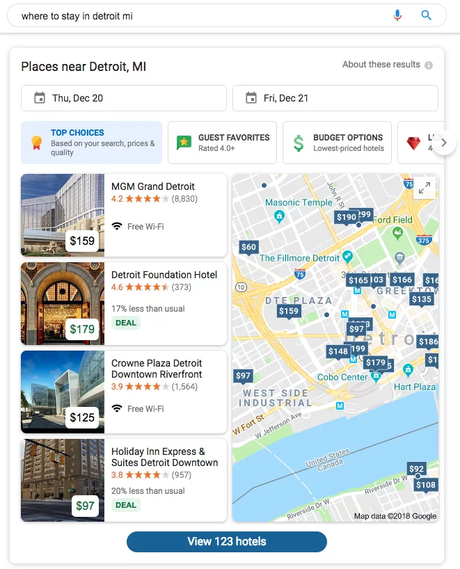 Screenshot of a Google Hotel Local 4 Pack