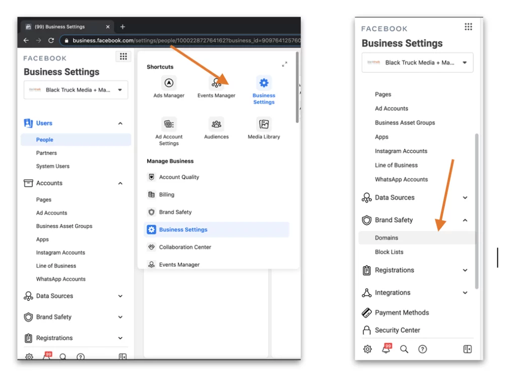 Configurações do Facebook Business Manager