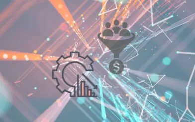 background image with icons showing a budget decrease but a lead funnel making money
