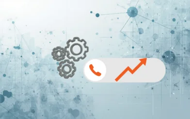 various metal gears turning to exhibit an engineering industry. Paired with the swipe button on an iPhone when a call is coming in with a rising arrow to showcase a rise in lead calls